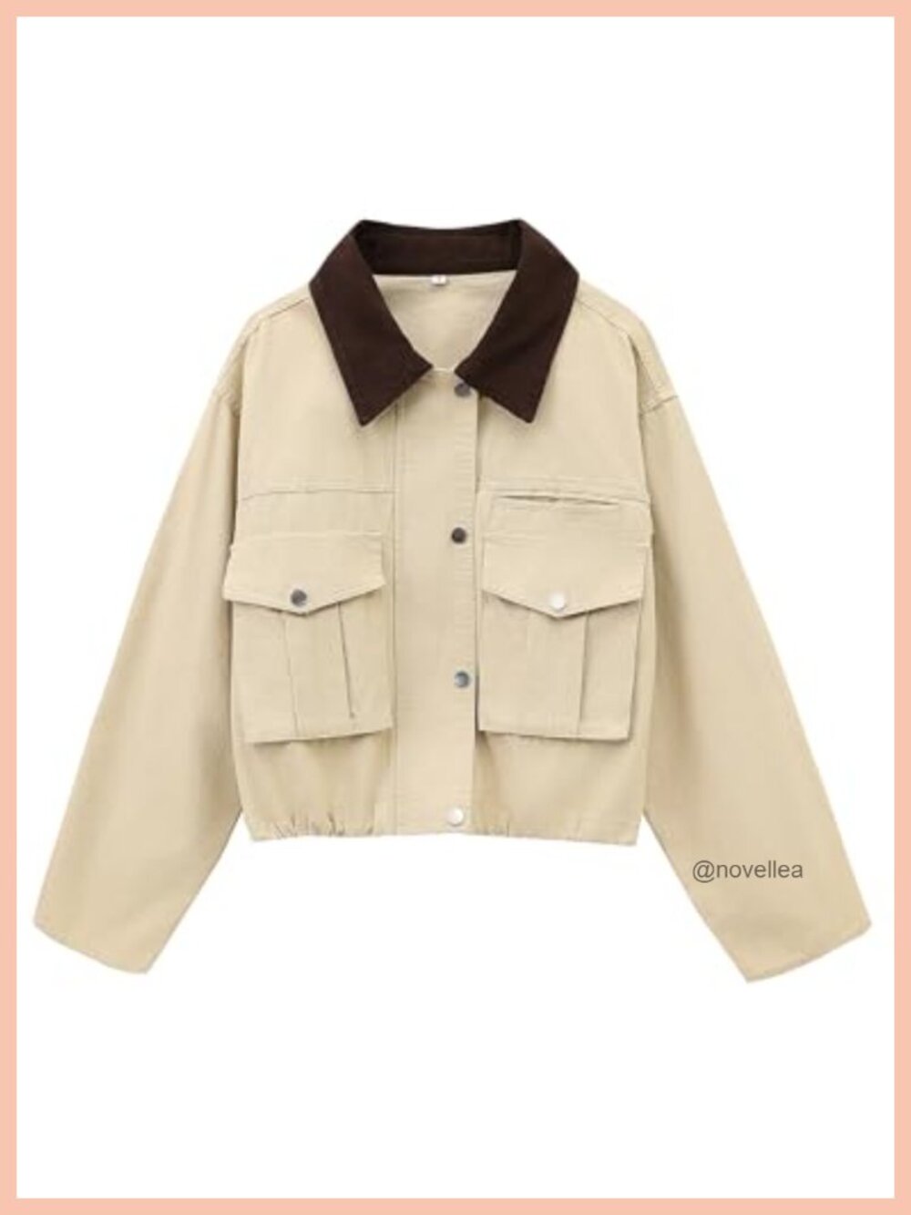 Women's Cropped Cotton Jacket Contrast Collar Button Front Casual
